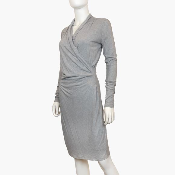 NWT ANN TAYLOR Long-Sleeve Faux Wrap Bodycon Midi Shirt Dress (Gray | Size 2) - Picture 2 of 7